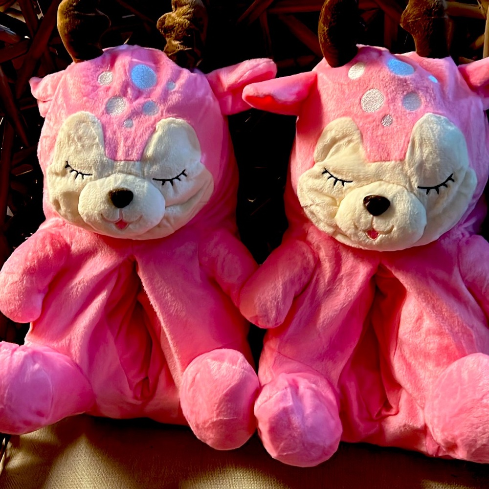 New Womens Deer Slippers Pink M Unique